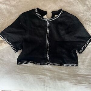 DISSH Black Linen Crop Top Shirt